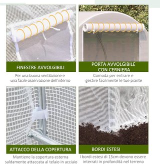 Invernadero de Jardín en Túnel 4X2X2 M con Puertas Enrollables y Ventanas, Invernadero para Huerto con 4 Refuerzos Diagonales, Estructura de Metal y Cubierta de PE, para Huerto, Verduras, Flores, ...