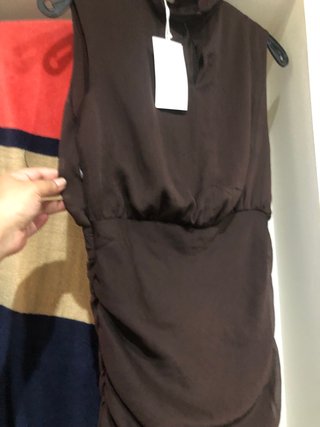 Vestido Zara marrón drapeado talla M
