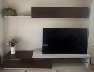 Mueble TV salón madera y cristal