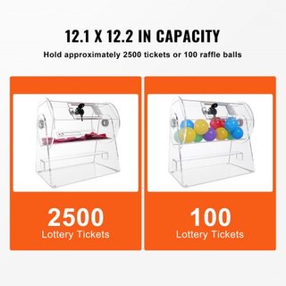 Tambor de Rifa Acrílico, Capacidad para 2500 Boletos o 100 Pelotas de Rifa, Jaula Profesional para Girar Boletos de Rifa con 2 Llaves, Sorteo Transparente de Lotería, Caja de Boletos de Rifa para ...