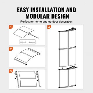 Toldo para Ventana y Puerta 40" x 40", Policarbonato UPF 50+ para Entrada Exterior, Toldo de Sobrepuerta para Protección Solar, UV, Lluvia, Nieve, Hoja Hueca
