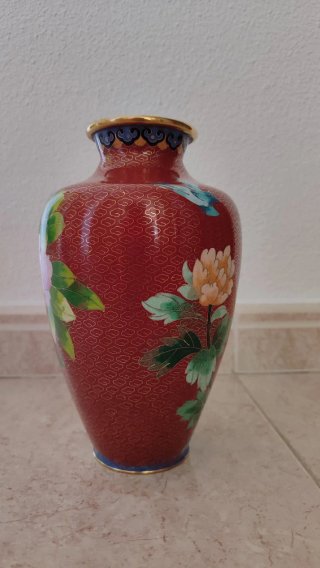 Jarrón Cloisonné Peonías Cerámica