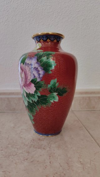 Jarrón Cloisonné Peonías Cerámica