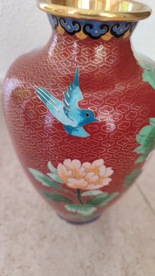 Jarrón Cloisonné Peonías Cerámica