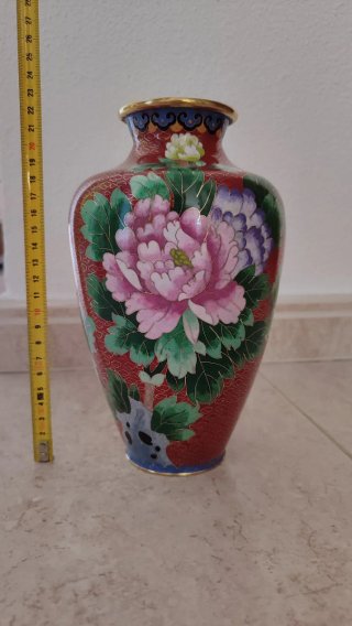 Jarrón Cloisonné Peonías Cerámica