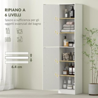 Mobile da Bagno con 2 Armadietti e Porte, Colonna da Bagno Salvaspazio con Ripiani Regolabili, per Soggiorno, Sala, Salone, Cucina, 40X35X180 Cm, Bianco