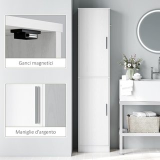 Mobile da Bagno con 2 Armadietti e Porte, Colonna da Bagno Salvaspazio con Ripiani Regolabili, per Soggiorno, Sala, Salone, Cucina, 40X35X180 Cm, Bianco