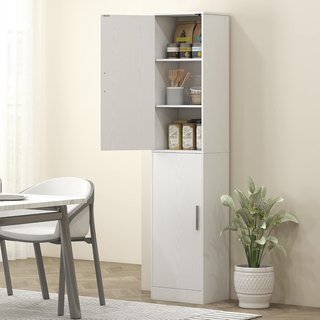 Mobile da Bagno con 2 Armadietti e Porte, Colonna da Bagno Salvaspazio con Ripiani Regolabili, per Soggiorno, Sala, Salone, Cucina, 40X35X180 Cm, Bianco