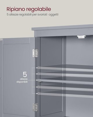 Mobile da Bagno, Mobiletto da Bagno, Credenza da Cucina, Armadio con 2 Cassetti e 2 Ante, Mensola Regolabile, 30 X 60 X 110 Cm, Grigio Tortora BBC551G02