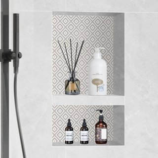 Nicho de Ducha Listo para Azulejos 40.64 x 60.96 cm, Organizador de Doble Estante, Nicho Recesado de Esquinas Cuadradas Insertado en la Pared, Protección Sellada Nicho Moderno para Almacenamiento ...