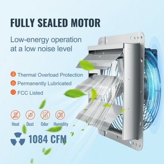 Ventilador de Escape con Persiana, 305 mm de Alta Velocidad 1400RPM 1084 CFM, Ventilador de Ático Montado en Pared de Aluminio con Motor de CA, Ventilación y Enfriamiento para Invernaderos, Garaje...