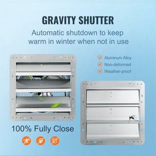 Ventilador de Escape con Persiana, 305 mm de Alta Velocidad 1400RPM 1084 CFM, Ventilador de Ático Montado en Pared de Aluminio con Motor de CA, Ventilación y Enfriamiento para Invernaderos, Garaje...