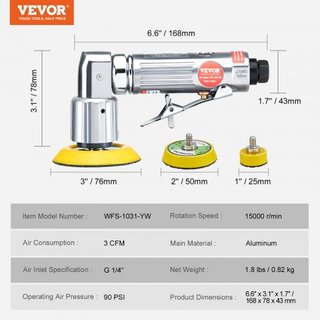 Mini Lijadora de Aire, Lijadora Orbital Aleatoria de 2.5/5.1/7.6 cm, Lijadora Neumática Mini de Alta Velocidad de 15000r/min para Trabajo de Carrocería, Kit de Lijadora de Aire de 58PCS con Esponj...