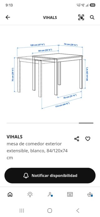 Mesa extensible Ikea Vihals 84/120x74 Blanca