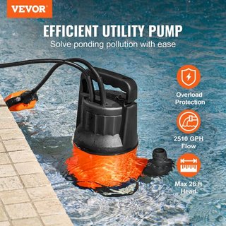 Bomba de Agua Sumergible Bomba de Sump 400W 2510 GPH/9506 LPH 26 ft/7.9 m de Altura