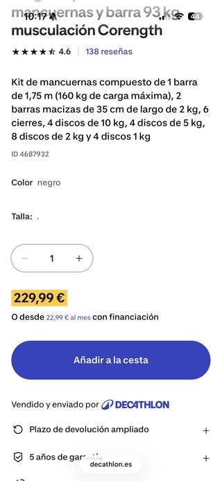 Kit Mancuernas 93kg Decathlon
