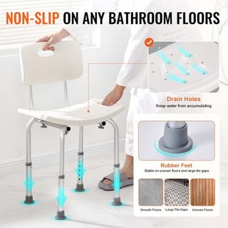 Silla de Ducha, Asiento de Ducha con Respaldo, Taburete de Ducha de Altura Ajustable, Silla de Ducha para Ducha Interior Bañera, Banco de Baño Antideslizante Silla de Baño para Ancianos Discapacit...