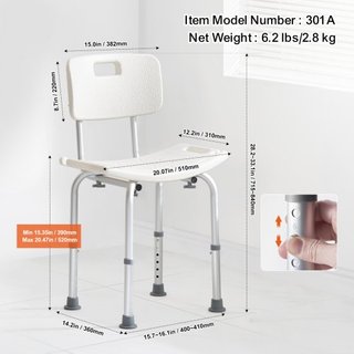 Silla de Ducha, Asiento de Ducha con Respaldo, Taburete de Ducha de Altura Ajustable, Silla de Ducha para Ducha Interior Bañera, Banco de Baño Antideslizante Silla de Baño para Ancianos Discapacit...