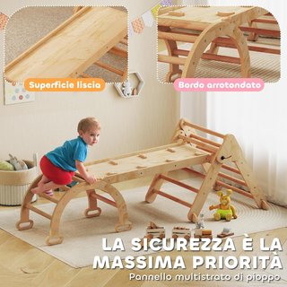Struttura da Arrampicata per Bambini 7 in 1, Scala Triangolare Pieghevole, Arco Montessori con Scivolo in Legno, Palestra Montessori per Bambini da 1,5 a 4 Anni, Parco Giochi per Interni