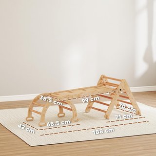 Struttura da Arrampicata per Bambini 7 in 1, Scala Triangolare Pieghevole, Arco Montessori con Scivolo in Legno, Palestra Montessori per Bambini da 1,5 a 4 Anni, Parco Giochi per Interni
