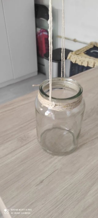 Tarro decorativo de cristal con cuerda