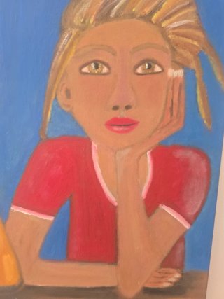 Óleo chica con tulipán 46x38