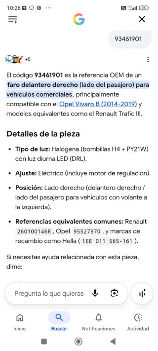 Faro Delantero Vivaro/Trafic 26010-0146R