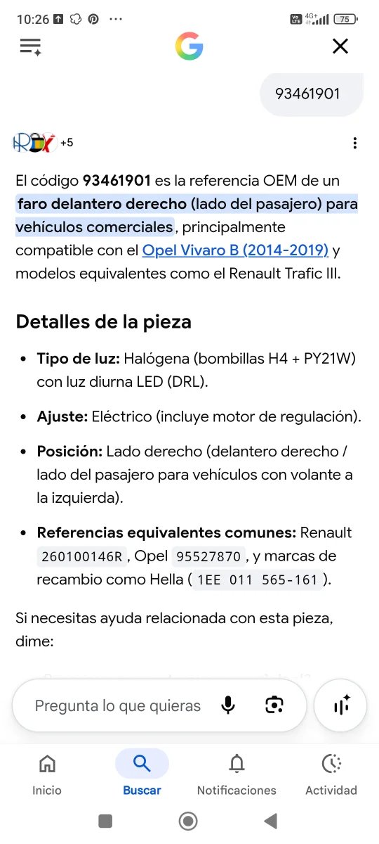 Faro Delantero Vivaro/Trafic 26010-0146R