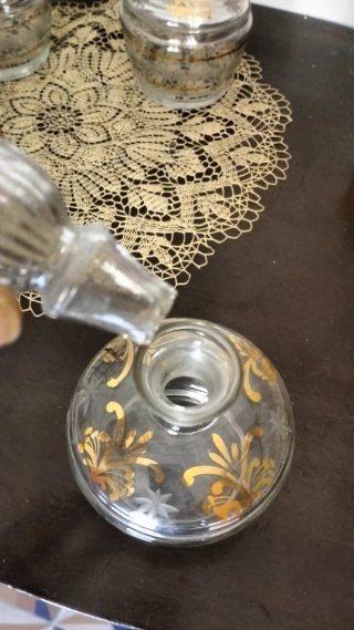 Juego tocador cristal dorado 3 piezas