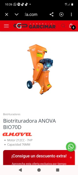 Trituradora ANOVA BIO70D 212cc 7HP