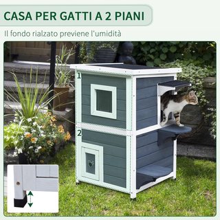 Casa para Gatos de Madera Impermeable de 2 Niveles, Con Techo Abierto, 51Cm X 51Cm X 81.3Cm