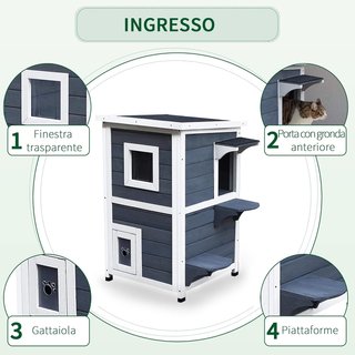 Casa para Gatos de Madera Impermeable de 2 Niveles, Con Techo Abierto, 51Cm X 51Cm X 81.3Cm