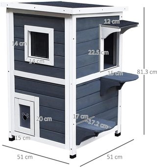 Casa para Gatos de Madera Impermeable de 2 Niveles, Con Techo Abierto, 51Cm X 51Cm X 81.3Cm