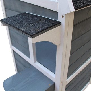 Casa para Gatos de Madera Impermeable de 2 Niveles, Con Techo Abierto, 51Cm X 51Cm X 81.3Cm