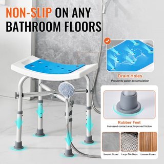 Silla de Ducha, Taburete de Ducha de Altura Ajustable con Soporte de Barra Cruzada, Asiento de Ducha para Ducha o Bañera, Banco Antideslizante para Ancianos Discapacitados, Capacidad de 226.8 kg