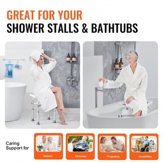 Silla de Ducha, Taburete de Ducha de Altura Ajustable con Soporte de Barra Cruzada, Asiento de Ducha para Ducha o Bañera, Banco Antideslizante para Ancianos Discapacitados, Capacidad de 226.8 kg
