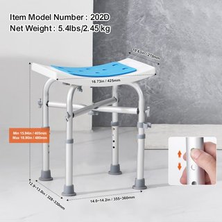 Silla de Ducha, Taburete de Ducha de Altura Ajustable con Soporte de Barra Cruzada, Asiento de Ducha para Ducha o Bañera, Banco Antideslizante para Ancianos Discapacitados, Capacidad de 226.8 kg