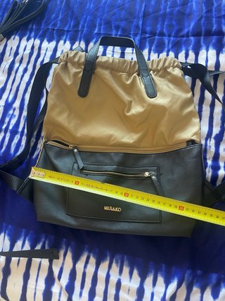 Mochila Misako tela y polipiel beige/negra