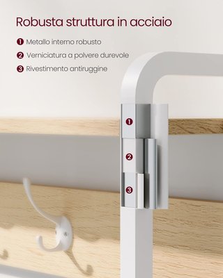 Perchero Con Zapatero Plegable, Mueble De Entrada, Con Banco, 9 Ganchos Y Estante Superior, para Pasillo Dormitorio, Estilo Moderno, Roble Y Blanco HSR405W09