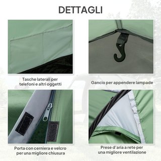 Tenda da Campeggio in Tunnel per 2-3 Persone, Tenda Familiare da Campeggio a 3 Posti con Area Soggiorno e Camera da Letto, Porte, Finestre Laterali e Borsa di Trasporto, 426X206X154 Cm