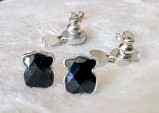 Pendientes Tous Oso Onix Negro Plata