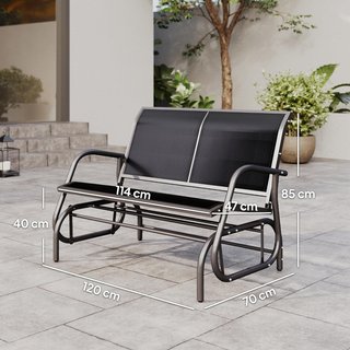 Panca a Dondolo da Giardino in Metallo e Tessuto Traspirante, 2 Posti, 120X70X85Cm, Nero