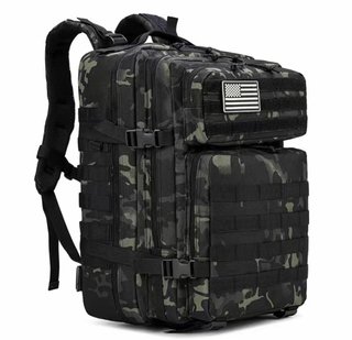 Mochila Táctica Militar 45L Negra y Verde camuflac