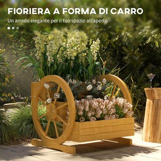 Jardinera Exterior de 3 Niveles con Orificios de Drenaje, Jardinera de Madera de Abeto con Ruedas Decorativas, 62X61X57 Cm, Color Teak