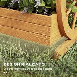 Jardinera Exterior de 3 Niveles con Orificios de Drenaje, Jardinera de Madera de Abeto con Ruedas Decorativas, 62X61X57 Cm, Color Teak