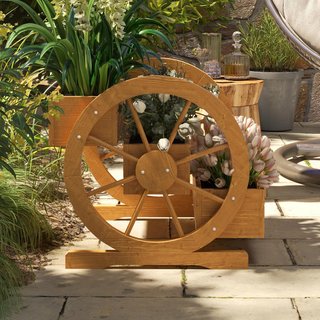 Jardinera Exterior de 3 Niveles con Orificios de Drenaje, Jardinera de Madera de Abeto con Ruedas Decorativas, 62X61X57 Cm, Color Teak