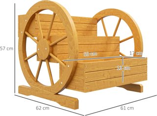 Jardinera Exterior de 3 Niveles con Orificios de Drenaje, Jardinera de Madera de Abeto con Ruedas Decorativas, 62X61X57 Cm, Color Teak