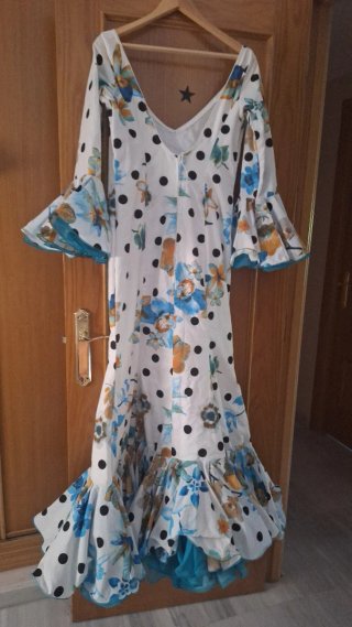 Vestido Gitana Blanco Estampado Flores T.42