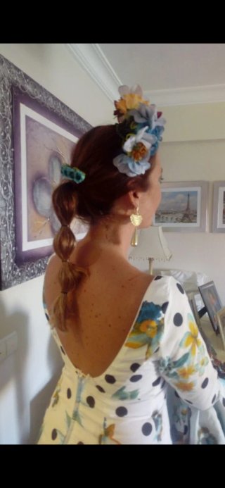 Vestido Gitana Blanco Estampado Flores T.42