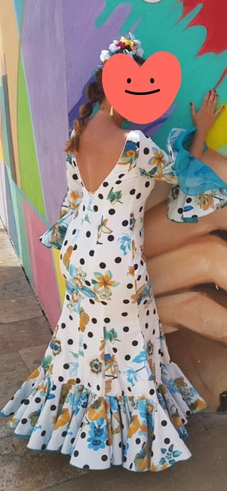 Vestido Gitana Blanco Estampado Flores T.42
